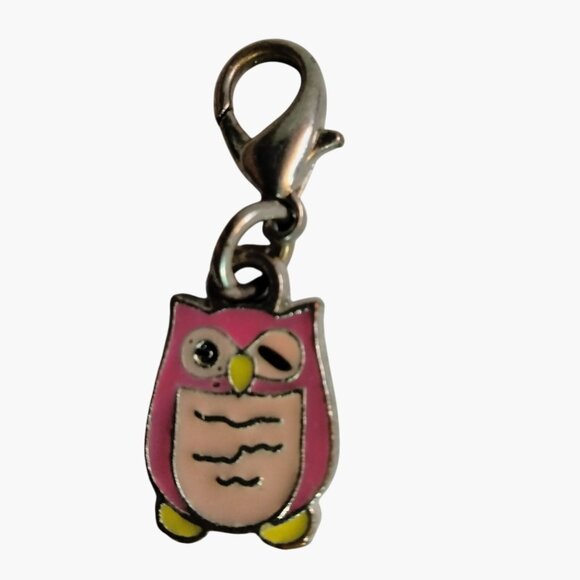 Pink Owl Enamel Charm  Jewelry Crafts Bag Phone Shoe Accessories Lobster Clasp - Picture 1 of 3